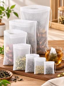 200pcs/100pcs Disposable Drawstring Tea Filter Bags, Non-Woven Fabric Empty Tea Bags, Suitable For Loose Leaf Tea, Herbs, Spices, Coffee, Soup And Cooking, Multiple Sizes Brewing Filter Bags - Multicolor - View 3