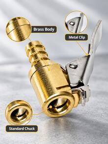 6pcs Brass Tire Inflation Valve Set, Includes 5 Valve Caps, Heavy Duty Auto Locking Air Pump Nozzle, Leak-Proof Quick Connector, Suitable For Car, Motorcycle, Bicycle, RV Tire Inflation And Repair Accessories - A - View 4