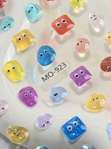 1pc Fall/Autumn/Fall Nails Cute Monster 3D Nail Art Decor, Glitter Transparent Resin Material, Colorful Adorable Expression Stickers, DIY Sweet & Cool Fingertip Style - Multicolor - View 3