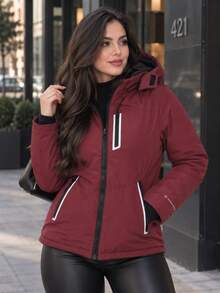 Women Winter Coats - Burgundy - View 2