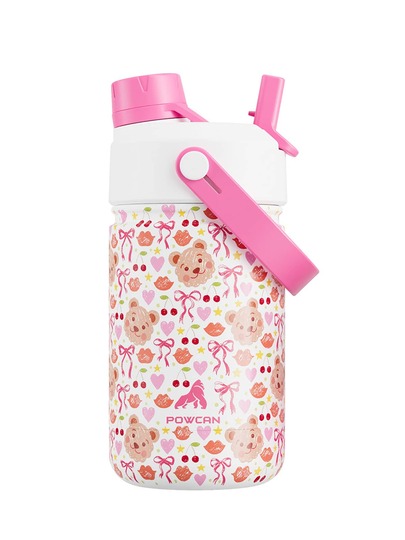 Powcan 12oz Limited Edition Gift Cup Lid, 2-In-1 Straw And Drinking Spout Lid Insulated Water Bottle, Keeps Cold For 24 Hours, Includes Cloth Bag, Leak-Proof, Fits Car Cup Holder, Stainless Steel Sports Travel Student Water Bottle