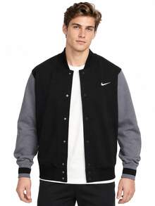 Nike New Men's Patchwork Casual Baseball Jacket - Black/Gray - View 1