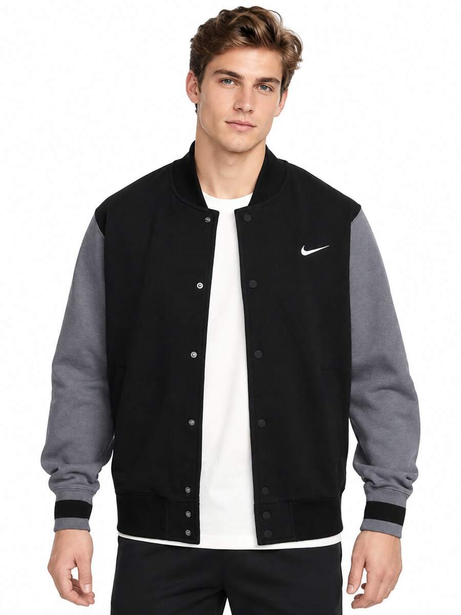Nike New Men's Patchwork Casual Baseball Jacket - Black/Gray - View 1