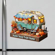 Magnet Kulkas Bertema Camper Musim Gugur "Rumah Jauh dari Rumah", Perjalanan Darat Musim untuk Suasana Hangat di Dapur, Cocok untuk Semua Permukaan Logam di Seluruh Rumah. - A - View 2