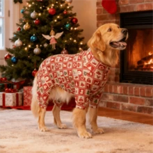 1PC Christmas Dog Pajamas - Soft Warm And High Stretch Full Coverage Pet Rompers, Anti Licking & Bug Protective Jumpsuit For Small Medium Large Dogs, Christmas All Over Printing Dog Clothes - Multicolor - View 5