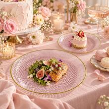50/25/20/10pcs Pink Transparent Gold Rim Plates Set, 7.5 Inch/10.25 Inch Reusable Plates, Food Trays, Fruit And Snack Platters, Dessert And Salad Plates, Cheese And Candy Trays, Multi-Purpose Tableware For Parties, Weddings, Birthdays, Picnics, Holiday Events, Easy To Clean, Suitable For Elegant Home And Event Table Settings - Light Pink - View 11