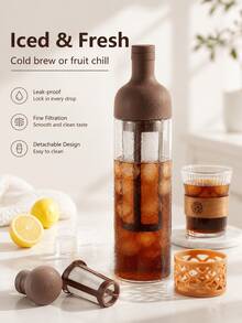 SMEGGEMS Pembuat Kopi Seduh Dingin Kapasitas Besar 1000ml - Teko Seduh Kaca Borosilikat Tinggi, Cocok untuk Rumah, Luar Ruangan, Kantor. Teko Seduh Dingin Multifungsi, Dapat Digunakan untuk Kopi dan Teh Buah - Coklat - View 3