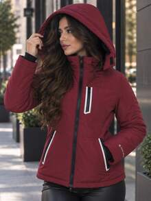 Women Winter Coats - Burgundy - View 7