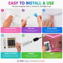 1 pieza Tira LED RGB autoadhesiva con control remoto de 24 teclas, luz ambiental cortable alimentada por batería para dormitorio, sala de juegos, boda, ventana & decoración DIY festiva (Baterías no incluidas) - Teclado de 24 teclas DCH - Ver 3
