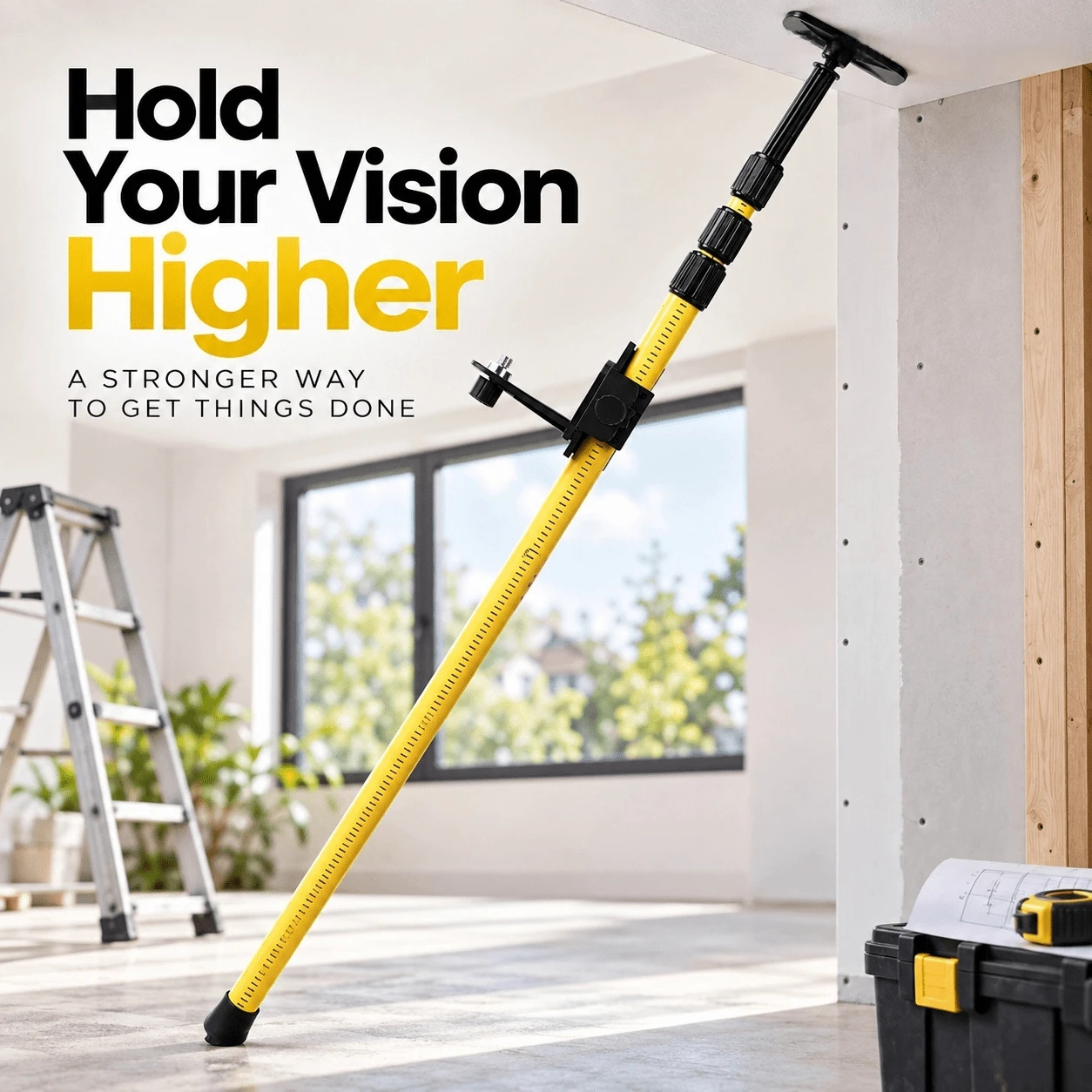 2.8m Laser Leveling Telescoping Pole, Adjustable Mounting Pole For Rotary & Line Lasers – Extendable Bracket For Construction, Ceiling, Wall, DIY, Home Renovation & Surveying - 2.8m - View 1