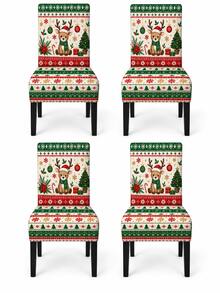 Christmas Stretch Dining Chair Covers, Cute Reindeer Christmas Tree Snowflake Holly Print Elastic Full Chair Slipcovers, Festive Chair Protectors For Kitchen Dining Room Xmas Holiday Party Home Decor - J - View 10