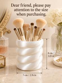1pc White Swirl Pattern Makeup Brush Holder, Twisted Cosmetic Storage Box, Wavy Storage Cup, Makeup Tool Pen Holder, Vanity Desktop Decor, Bathroom Countertop Storage, Minimalist Home Decor Gift, School Desk Accessory, Kitchen, Halloween, Wedding, Makeup Storage, Room Decor - Multicolor - View 12
