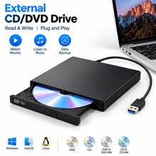 1pc USB 2.0 Ultra-Thin External CD DVD Drive, Portable CD DVD Writer, Compatible With Laptop And Desktop Computers (Please Follow The Instructions In The Manual) - View 1
