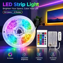 1 pieza Tira LED RGB autoadhesiva con control remoto de 24 teclas, luz ambiental cortable alimentada por batería para dormitorio, sala de juegos, boda, ventana & decoración DIY festiva (Baterías no incluidas) - Teclado de 24 teclas DCH - Ver 1