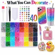 40 Color Box Flat Back Resin Rhinestones, DIY Rhinestone Craft Set, Decorate Cups, Phone Cases, Perfume Bottles, Makeup Mirrors, Bags And Clothing Modification, Creative Handmade Inlay Accessories - Multicolor - View 1