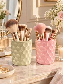 1pc Bow Makeup Brush Organizer Cup, Cute Bubble Textured Desktop Cosmetic Storage Holder, Vanity Bathroom Countertop Organizer For Brushes, Pens & Beauty Tools, Coquette Room Decor, Gift For Girls - Multicolor - View 1
