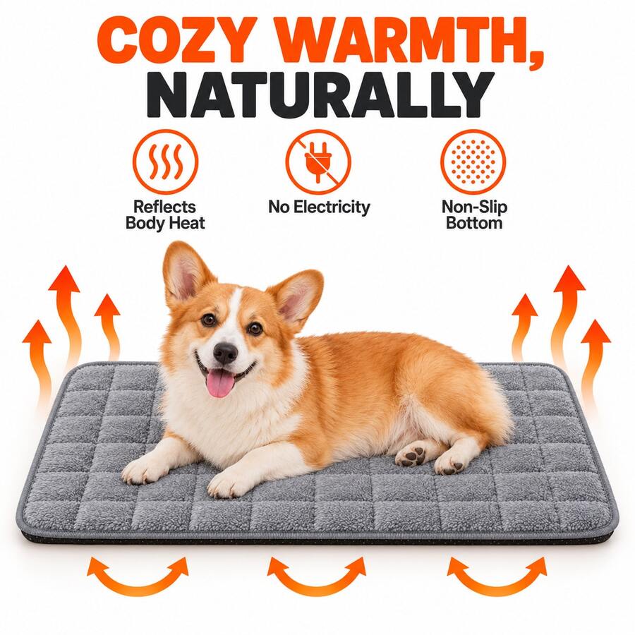 2026 Self-Warming Pet Mat, Suitable For Dogs And Cats, Soft Fleece Dog Bed And Cat Bed, Reflective Insulated Pet Mat, Non-Slip Bottom, No Electricity Required, Comfortable Winter Warm Sleep Mat, Suitable For Cages, Sofas And Floors - Grey - View 1