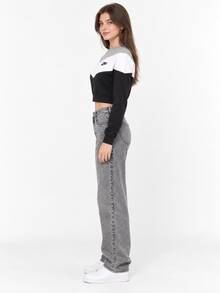 Nike Logo Print Loose Fit Cropped Sports Sweatshirt Women's Black - Black - View 7