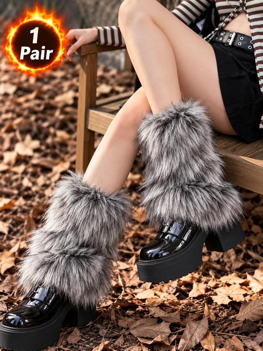 1 Pair Women's Faux Fur Leg Warmers, Long Shaggy Boot Covers, Fluffy ...