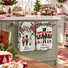 2/4/6/8pcs Nutcracker Christmas Kitchen Towels, Pine Branch Red Berry Gold Snowflake Decorative Pattern, European Christmas Style Kitchen Decor, Soft Skin-Friendly Absorbent Quick-Drying, Suitable For Christmas Ritual Kitchen, Bathroom, Tea Area, Coffee Station, Baking Area And Holiday Guest Hosting - Multicolor - View 4