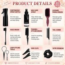 11PCS Lace Wig Styling & Care Set With Fine Mist Spray Bottle, Wig Care Spray, Leopard Paddle Brush, Edge Brush, Styling Comb, Hair Clips And Loop Styling Tools For Professional Salon And Home Wig Maintenance - 100ml - View 6