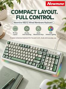 Newmine BK212 Wired Membrane Keyboard, 26-Key Anti-Ghosting, Ergonomic, RGB Backlit, External Keyboard For Office, Dorm, And PC, USB Plug And Play - View 3