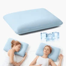 1pc Cool Breathable Memory Foam Sleeping Pillow, Simple Flat Square Pillow Body, Suitable For Side And Back Sleeping, With Zipper Removable Washable Cool Pillowcase, Multi-Use Pillow For Bedroom And Office - Baby Blue - View 6