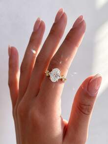 1pc Oval Cut Diamond Ring, Women's Style, Suitable For Parties And Events, Exquisite Jewelry, Girlfriend Anniversary Gift - Oval Round Diamond - View 5