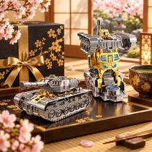1 buah Robot Tank Emas Perak, Mainan Gelisah Desain Transformasi Dua Bentuk, Gadget Koleksi Kreatif untuk Remaja di Meja Kerja - MultiWarna - View 7