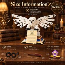 1600pcs Magic Owl Building Blocks Model With Display Accessories, Adult Collectible Fantasy Bird Assembly Set, Desktop And Bookshelf Decor, Detailed Assembly Ornament - Owl - View 10