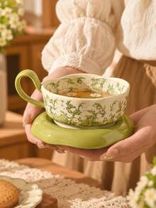 Elegant Floral Pattern Coffee Cup & Saucer Set, Latte Art Cup, Porcelain Tea Set Suitable For Afternoon Tea, Daily Use, Holiday & Birthday Gift - Multicolor - View 15