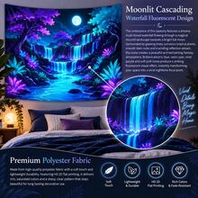 2D Flat Pattern, Single Piece, Moonlight Waterfall Forest Tapestry, Vibrant Trees, Full Moon, Multi-Layer Waterfall And Stream Design, Glows Under Fluorescent Light, Suitable For Wall Decor, Backdrop, Or Party Decoration - Multicolor - View 10