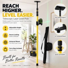 2.8m Laser Leveling Telescoping Pole, Adjustable Mounting Pole For Rotary & Line Lasers – Extendable Bracket For Construction, Ceiling, Wall, DIY, Home Renovation & Surveying - 2.8m - View 2