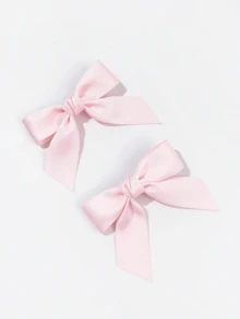 2Pcs Women's Solid Color Bow Hair Clips Suitable For Daily Wear Wedding Music Festival Bow Hair Accessories - Pink - View 3