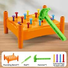 1PC-Kids Pounding Bench Toy, Hammering Nail Game With Mallet & Color Pegs, Montessori Fine Motor Skills Activity For Ages 3+ - Multicolor - View 6