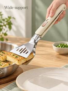 2-In-1 304 Stainless Steel Spatula Tongs With Locking Clip And Sliding Lock, Wide Slot Flipping Spatula, Textured Cream Handle, Multi-Function Kitchen Food Tongs, Suitable For Steak, Fish, Pancakes, BBQ, Frying, Grilling, Serving Toast And Tofu, Cooking Tool - View 4