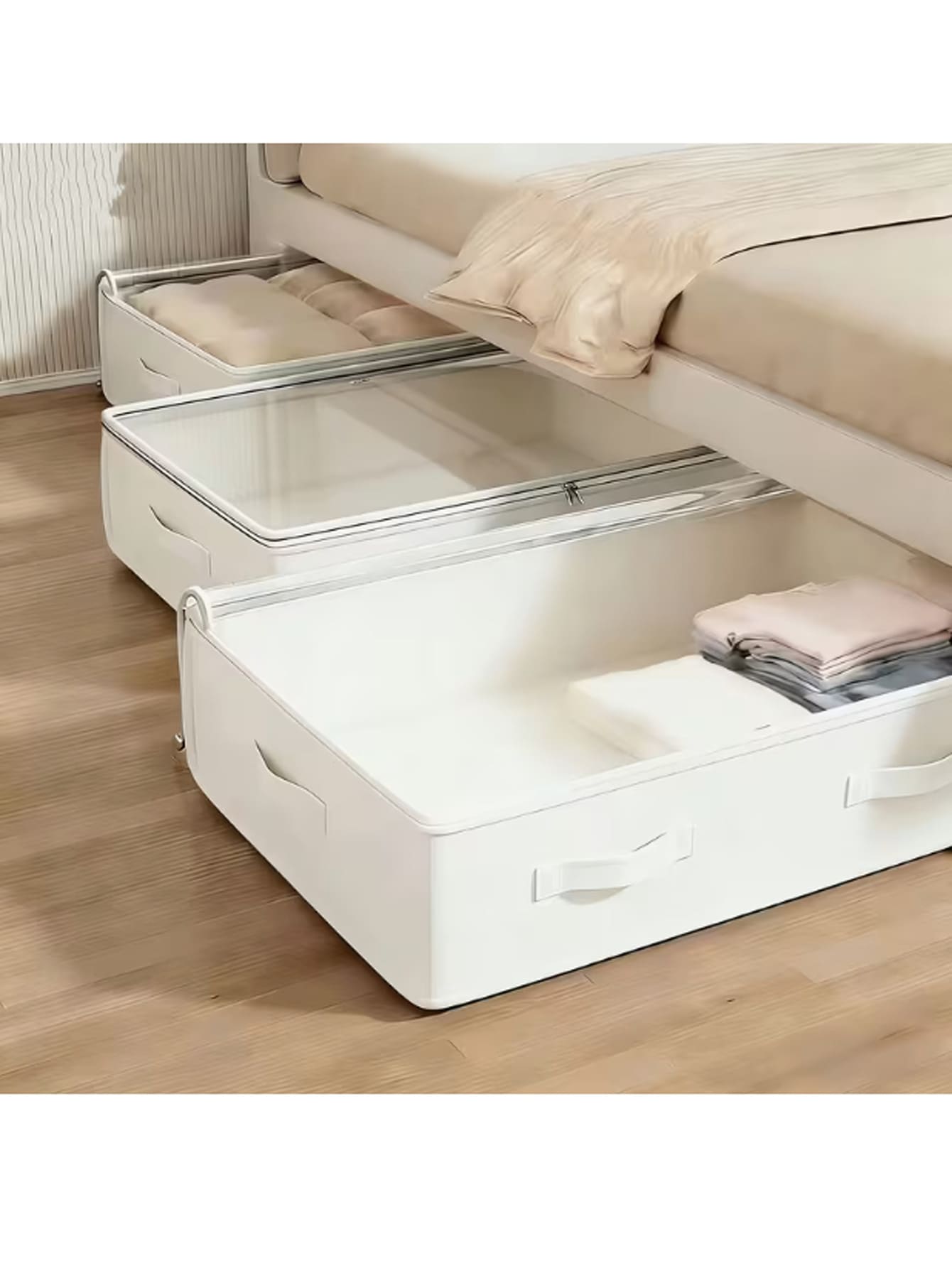 1/3 piezas Caja de almacenamiento plegable, Organizador de armario debajo de la cama blanco, Contenedor de almacenamiento plegable debajo de la cama, Excelente funcionalidad - Blanco - Ver 1