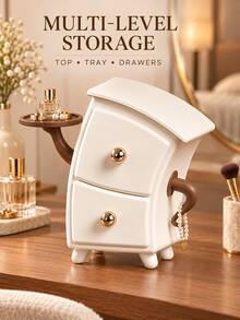 1pc Creative Bent-Over Design Desktop Organizer With Drawer, Compartment Jewelry And Earring Storage Box, Decorative Countertop Organizer For Vanity, Entryway Cabinet And Dresser, Multifunctional Storage Case For Small Accessories - Multicolor - View 4