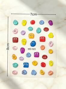 1pc Fall/Autumn/Fall Nails Cute Monster 3D Nail Art Decor, Glitter Transparent Resin Material, Colorful Adorable Expression Stickers, DIY Sweet & Cool Fingertip Style - Multicolor - View 8