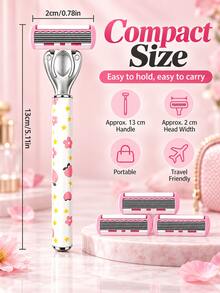 Women's Manual Razor Set With Replaceable Blades, Floral Pattern Handle Body Shaver, Smooth Hair Removal For Legs, Underarms, Arms And Bikini Area, Portable Daily Grooming And Travel Beauty Tool - Multicolor - View 9