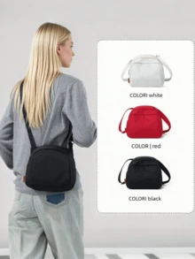 2026 Autumn New Solid Color Women's Shoulder Bag, Casual Lightweight Crossbody Bag, Made Of Soft Fabric, Zipper Closure, Adjustable Shoulder Strap, Minimalist Urban Style - Multicolor - View 6