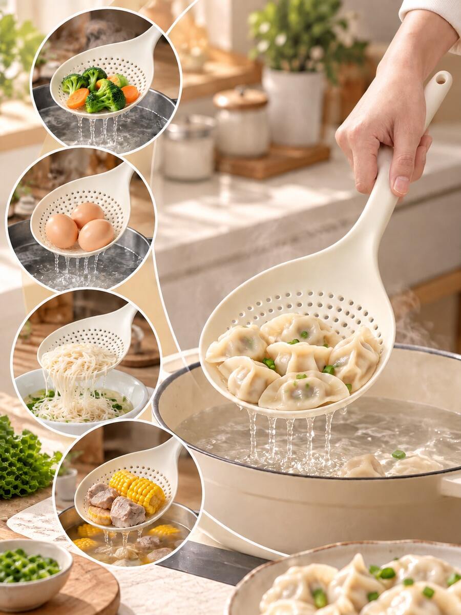 2pcs Skimmer Slotted Spoon, Frying Strainers, Slotted Spoon Hot Pot And Frying, Pot Strainer, Long Handle Kitchen Skimmer - Multicolor - View 1