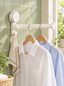2/1pc Balcony Clothes Rack Storage Organizer, Drill-Free Multi-Function Hooks, Telescopic Clothes Rack And Storage Rack, Home Multi-Function Wall-Mounted Telescopic Drying Rack With Suction Cups, No-Trace, Suitable For Home Balcony - Multicolor - View 2