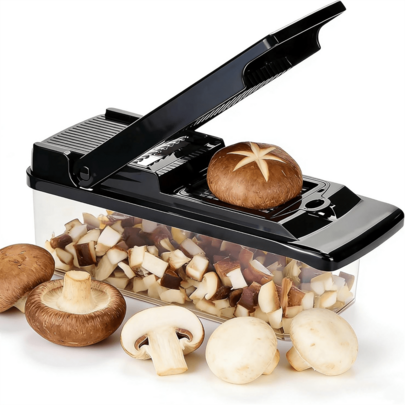 Picador de verduras multifuncional con 7 cuchillas intercambiables, cortador manual de verduras, rebanador y rallador, recipiente de almacenamiento de 1.8L, cortador de alimentos de cocina para cebolla, patata y zanahoria