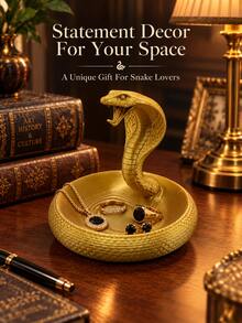 1pc Cobra Jewelry Tray, Snake-Shaped Jewelry Dish & Ring Holder, Decorative Jewelry Storage Plate For Rings, Earrings, Necklaces And Keys, Gothic Style Desk Decor For Vanity, Bedroom And Office - Multicolor - View 9