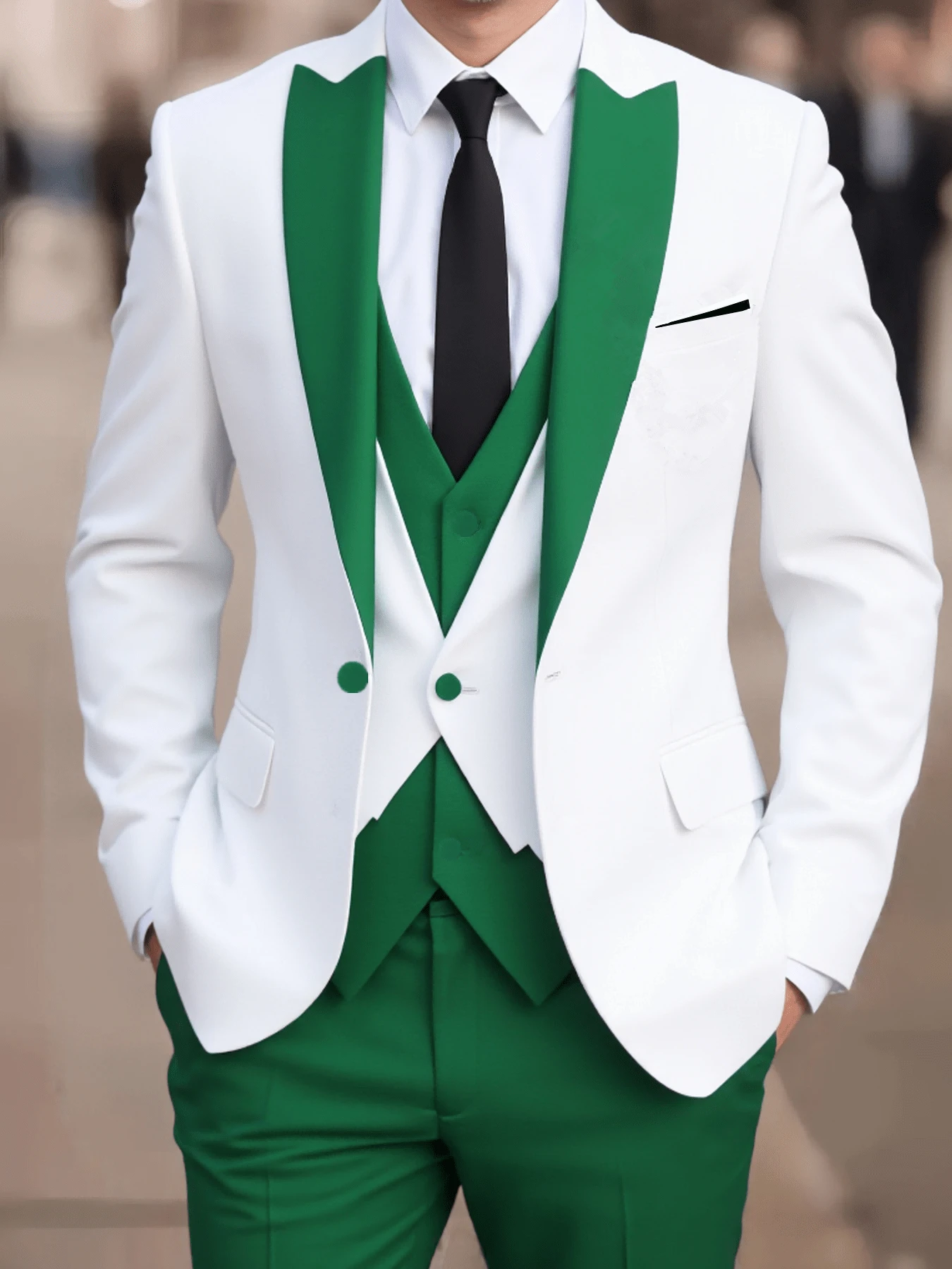 Men's Spring/Autumn Business Tailcoat Slim Fit Colorblock Casual Blazer Jacket, Fashion Groom Wedding Formal Suit, Luxury Jacket - Green - View 1