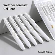 6pcs Weather Forecast Retractable Gel Pens, 6 Styles, 0.5mm Black Ink. Smooth Writing For Office, Study, And Daily Use. - Multi-color - View 1