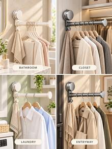 2/1pc Balcony Clothes Rack Storage Organizer, Drill-Free Multi-Function Hooks, Telescopic Clothes Rack And Storage Rack, Home Multi-Function Wall-Mounted Telescopic Drying Rack With Suction Cups, No-Trace, Suitable For Home Balcony - Multicolor - View 7