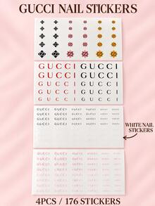 Gucci Nail Stickers, 176 Stickers In 4 Sheets, Size 13*7.7cm, Strong Adhesion, Perfect For DIY Nail Art - Multicolor - View 5