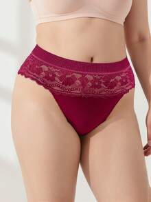 Rosiemei 1PC Plus Size Women's Burgundy Sexy Lace Lingerie Summer Panties - Burgundy - View 2